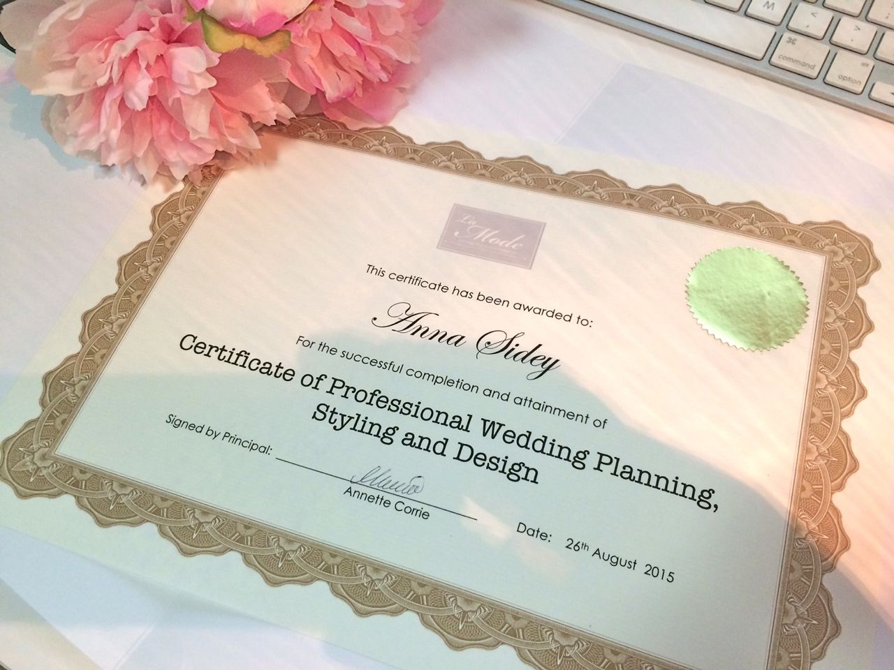 Certificate of Professional Wedding Planning La Mode College- Become a wedding planner