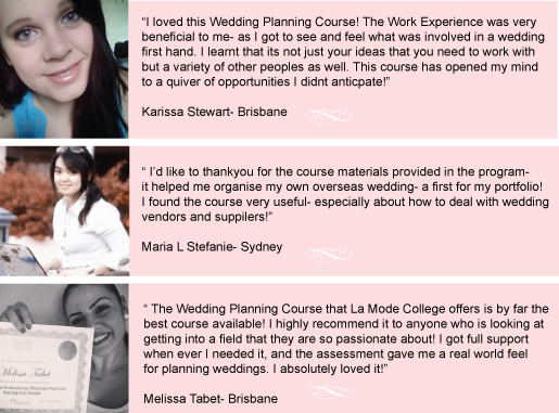 wedding planning course online student reviews testimonials La Mode College